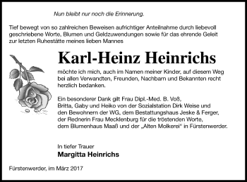 Traueranzeige von Karl-Heinz Heinrichs von Prenzlauer Zeitung