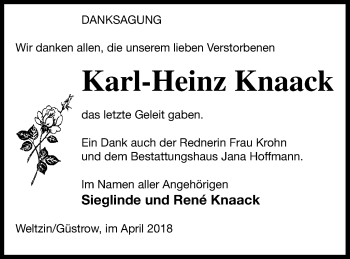 Traueranzeige von Karl-Heinz Knaack von Neubrandenburger Zeitung