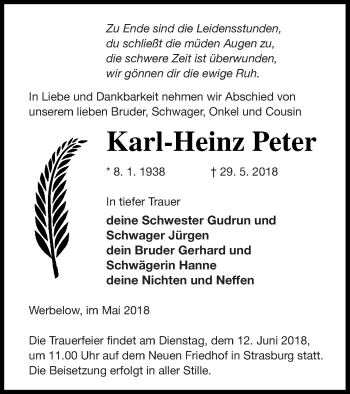 Traueranzeige von Karl-Heinz Peter von Prenzlauer Zeitung