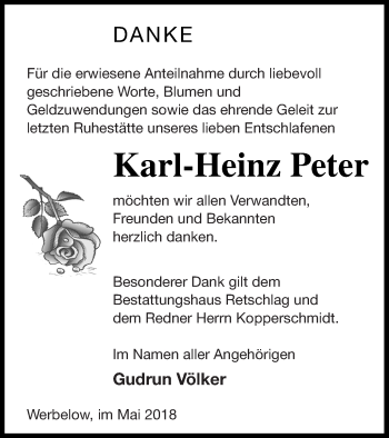 Traueranzeige von Karl-Heinz Peter von Pasewalker Zeitung