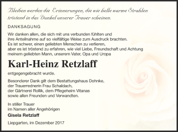 Traueranzeige von Karl-Heinz Retzlaff von Haff-Zeitung