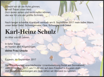 Traueranzeige von Karl-Heinz Schulz von Haff-Zeitung