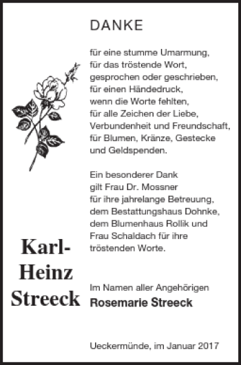 Traueranzeige von Karl-Heinz Streeck von Haff-Zeitung