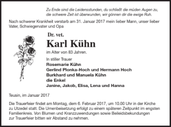 Traueranzeige von Karl Kühn von Demminer Zeitung