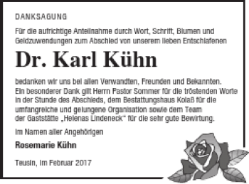 Traueranzeige von Karl Kühn von Demminer Zeitung