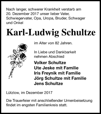 Traueranzeige von Karl-Ludwig Schultze von Prenzlauer Zeitung