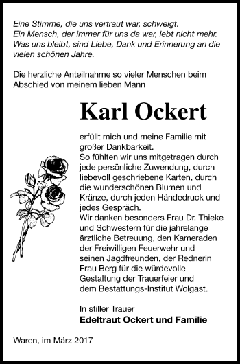 Traueranzeige von Karl Ockert von Müritz-Zeitung