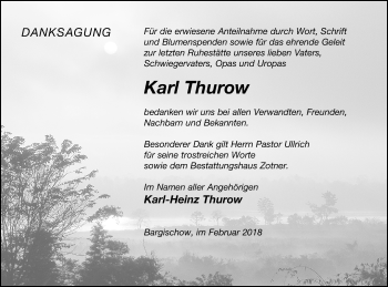 Traueranzeige von Karl Thurow von Vorpommern Kurier