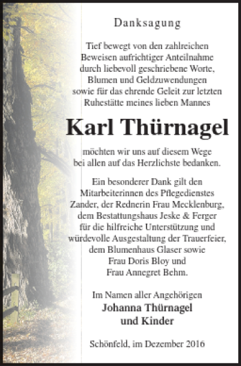 Traueranzeige von Karl Thürnagel von Prenzlauer Zeitung