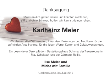 Traueranzeige von Karlheinz Meier von Haff-Zeitung