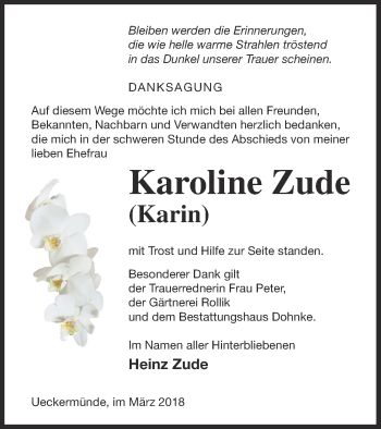 Traueranzeige von Karoline Zude von Haff-Zeitung