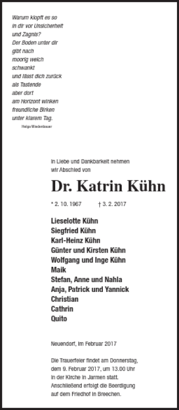 Traueranzeige von Katrin Kühn von Vorpommern Kurier