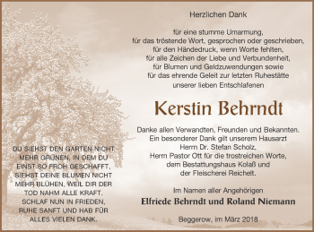 Traueranzeige von Kerstin Behrndt von Demminer Zeitung