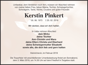 Traueranzeige von Kerstin Pinkert von Haff-Zeitung