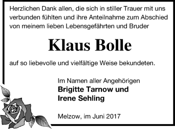 Traueranzeige von Klaus Bolle von Prenzlauer Zeitung