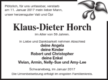 Traueranzeige von Klaus-Dieter Horch von Prenzlauer Zeitung