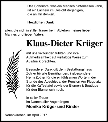 Traueranzeige von Klaus-Dieter Krüger von Vorpommern Kurier