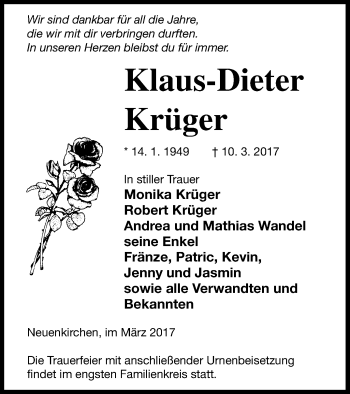 Traueranzeige von Klaus-Dieter Krüger von Vorpommern Kurier