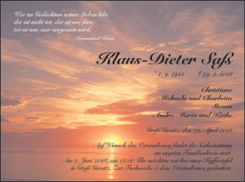 Traueranzeige von Klaus-Dieter Saß von Müritz-Zeitung