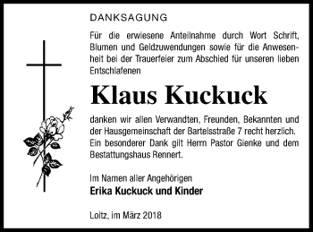 Traueranzeige von Klaus Kuckuck von Vorpommern Kurier