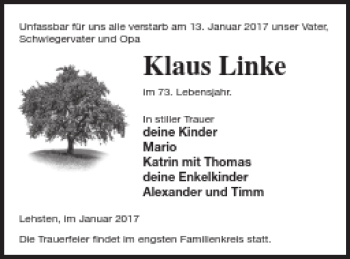 Traueranzeige von Klaus Linke von Müritz-Zeitung