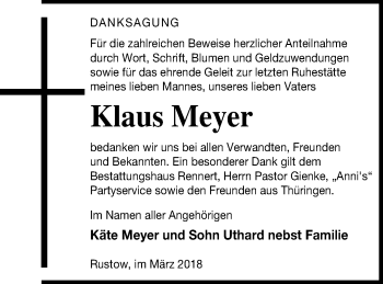 Traueranzeige von Klaus Meyer von Vorpommern Kurier