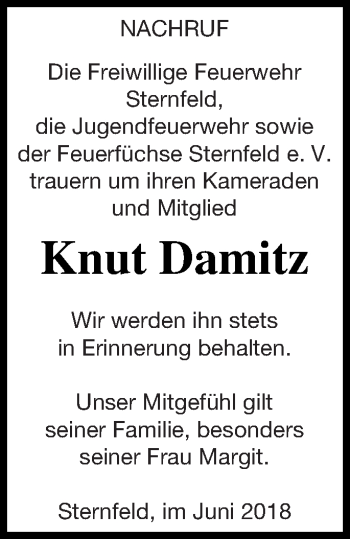 Traueranzeige von Knut Damitz von Demminer Zeitung