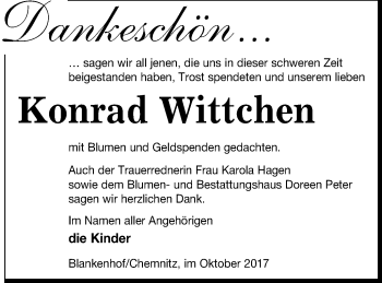 Traueranzeige von Konrad Wittchen von Neubrandenburger Zeitung