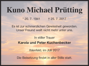 Traueranzeige von Kuno Michael Prütting von Neubrandenburger Zeitung