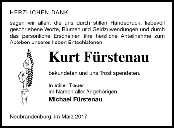 Traueranzeige von Kurt Fürstenau von Neubrandenburger Zeitung