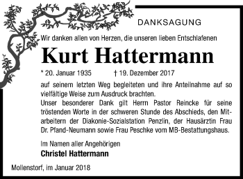 Traueranzeige von Kurt Hattermann von Müritz-Zeitung