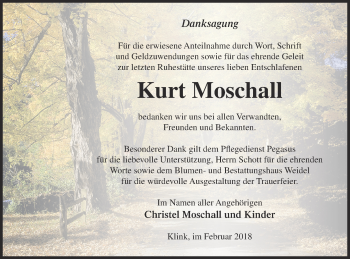 Traueranzeige von Kurt Moschall von Müritz-Zeitung