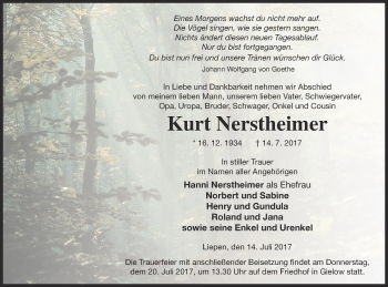 Traueranzeige von Kurt Nerstheimer von Mecklenburger Schweiz