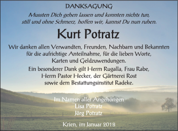 Traueranzeige von Kurt Potratz von Vorpommern Kurier