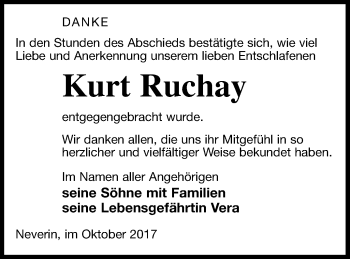 Traueranzeige von Kurt Ruchay von Neubrandenburger Zeitung