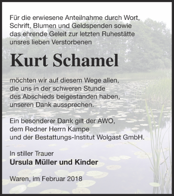 Traueranzeige von Kurt Schamel von Müritz-Zeitung