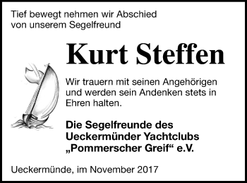 Traueranzeige von Kurt Steffen von Haff-Zeitung