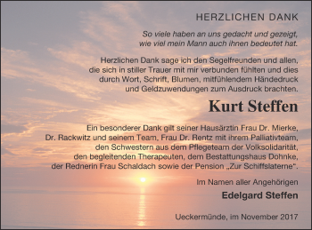 Traueranzeige von Kurt Steffen von Haff-Zeitung