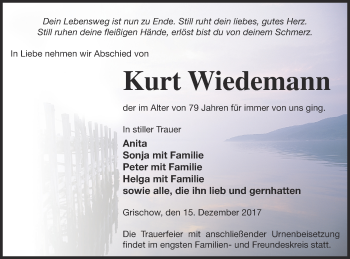 Traueranzeige von Kurt Wiedemann von Neubrandenburger Zeitung