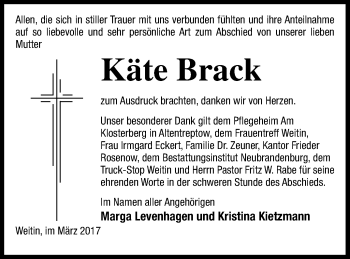 Traueranzeige von Käte Brack von Neubrandenburger Zeitung