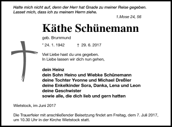 Traueranzeige von Käthe Schünemann von Haff-Zeitung