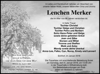 Traueranzeige von Lenchen Merker von Haff-Zeitung