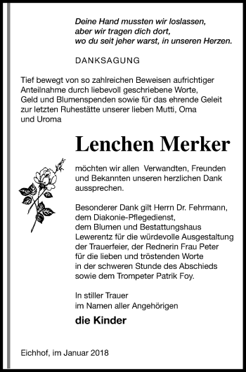 Traueranzeige von Lenchen Merker von Haff-Zeitung