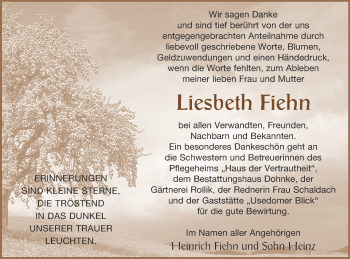 Traueranzeige von Liesbeth Fiehn von Haff-Zeitung