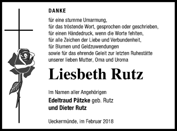 Traueranzeige von Liesbeth Rutz von Haff-Zeitung