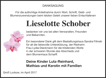 Traueranzeige von Lieselotte Schober von Pasewalker Zeitung