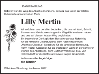 Traueranzeige von Lilly Mertin von Pasewalker Zeitung