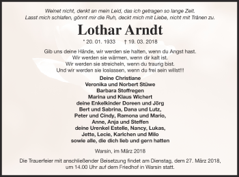 Traueranzeige von Lothar Arndt von Haff-Zeitung