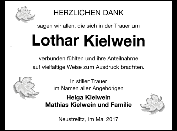 Traueranzeige von Lothar Kielwein von Strelitzer Zeitung