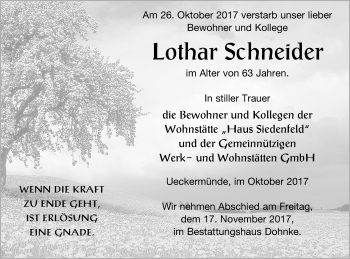 Traueranzeige von Lothar Schneider von Haff-Zeitung
